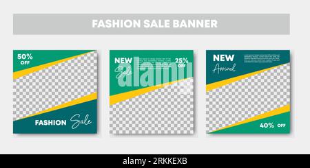 3 minimalistische Folien Sommerverkauf und Modesammlung modernes Banner-Template-Paket für soziale Medien. Neue Markenmode für die Ankunft. Vektor für sal Stock Vektor