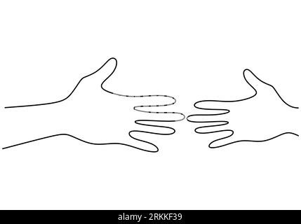 Durchgehende Linie, die die Hände von Frau und Mann zusammenhält. Das Konzept des romantischen Paares ist, sich gegenseitig zu lieben, handgezeichnete, einzeilige Kunst-Minim Stock Vektor
