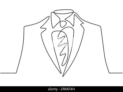 Luxury wedding suit in one continuous line hand drawn on white background. Wedding party with elegant style concept minimalist design. Fashionable sui Stock Vector