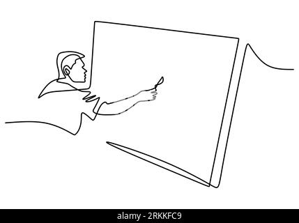 Eine durchgehende Linienzeichnung des Malers. Ein stehender Mann, der ein Kunstwerk auf Leinwand malte. Beruf Beruf minimalistisches Konzept isoliert o Stock Vektor
