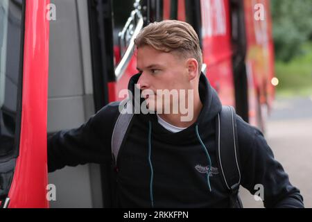 Hull, UK. 25th Aug, 2023. Cameron Pring #3 of Bristol City arrives during the Sky Bet Championship match Hull City vs Bristol City at MKM Stadium, Hull, United Kingdom, 25th August 2023 (Photo by Alfie Cosgrove/News Images) in Hull, United Kingdom on 8/25/2023. (Photo by Alfie Cosgrove/News Images/Sipa USA) Credit: Sipa USA/Alamy Live News Stock Photo