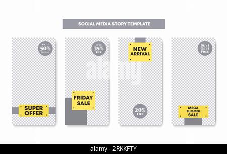 Set mit Story-Layouts für soziale Netzwerke mit einem kombinierten Template-Design in gelben und grauen Pastellfarben für eine große Sommeraktion. Vektor bearbeiten Stock Vektor