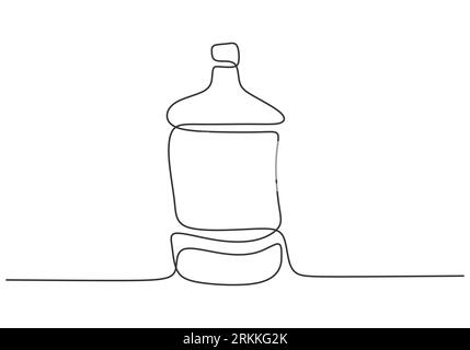 Eine einzeilige Zeichnung eines minimalistischen Designs von Mineralwasserflaschen isoliert auf weißem Hintergrund. Das Konzept des gesunden Lebensstils. Freshnes Stock Vektor