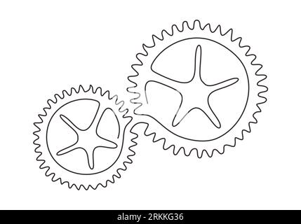 Moving gears wheels in continuous line drawing minimalist design. Round wheel metal symbol company logotype template for business teamwork concept lin Stock Vektor