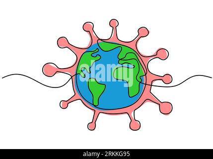 One single line of earth with corona symbol. The concept of the corona virus that is spread around the world. Heal the world. Coronavirus 2019-nCoV al Stock Vector