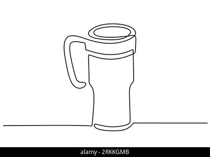 Single continuous line drawing of a coffee tumblr isolated on white background. Coffee drink concept display for coffee shop minimalism design hand dr Stock Vector