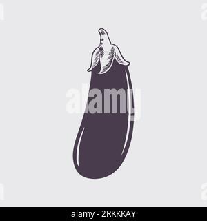 Illustration of eggplant in engraving style. Fresh organic food Stock Vektor
