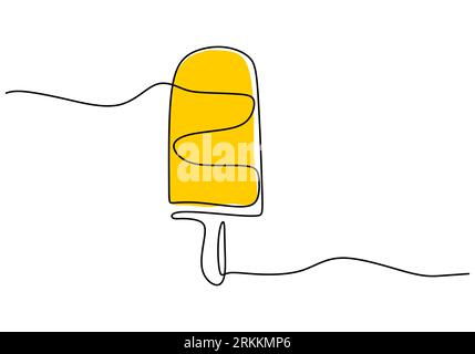 Continuous one line drawing of popsicle isolated on white background. Fresh delicious yellow ice cream. Summer dessert sweet ice stick theme. Vector m Stock Vector