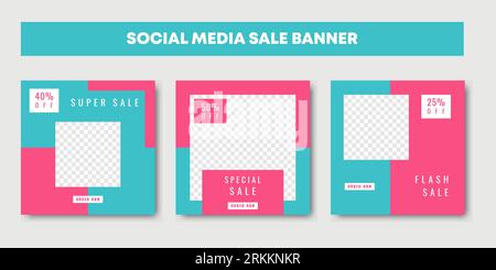 Set of colorful social media post template, for baby store and fashion with pink and blue color combination. Minimalistic geometric concept. Suitable Stock Vektor