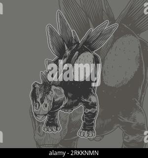 Stegosaurus Freizeitpark-Insignien-Design. Prähistorischer Dinosaurier. Tiergeschichte. Jurazeit-Illustration. Vintage-T-Shirt-Design Stock Vektor