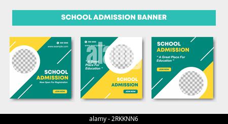 Schuleintritt editierbare Minimal Square Banner Template Collection. Broschürendesign für Kinder in den Farben Gelb und tosca Pastel. V Stock Vektor