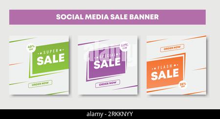 Set of Editable minimal square banner template. Trendy colorful layout background for sale promotion. Minimalism design templates for social media pos Stock Vector