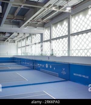 Interior tennis training courts. 360 Mall, Kuweit City, Kuwait. Architect: CRTKL, 2021. Stock Photo