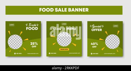 Food menu banner social media post. Set of editable social media templates for promotions on the food menu. Layout design background for digital marke Stock Vektor