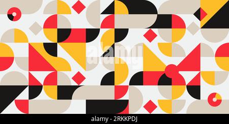Abstraktes geometrisches Wandgemälde mit buntem nahtlosem Muster im Bauhaus-Stil. Musterdesign Stock Vektor