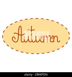 Hand written word autumn in stitch frame, autumn sign lettering, flat vector illustration Stock Vektor