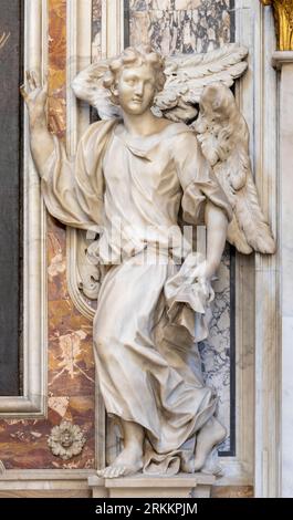 GENOVA, ITALY - MARCH 8, 2023: The marble baroque statue of angel in the church Chiesa di san Filippo Neri by  Daniello Solaro  (1649 – 1726). Stock Photo