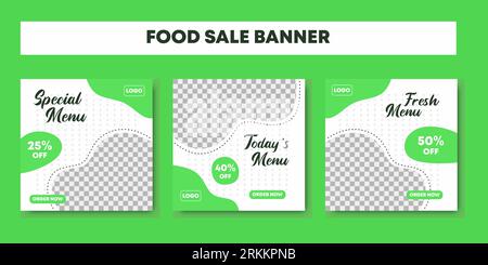 Set of green colored social media post template for digital marketing and advertising food sale promo. Suitable for social media post restaurant and c Stock Vektor