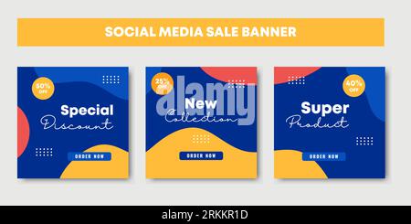 Sammlung von Werbebannern für Social-Media-Vorlagen. Vorlagen für Werbepost für digitales Marketing in sozialen Medien Stock Vektor