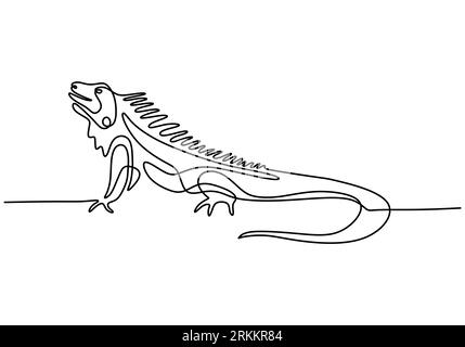 One continuous line drawing of iguana lizard. Exotic reptile animal for company logo identity or pet lover society. Vector hand drawn illustration min Stock Vector