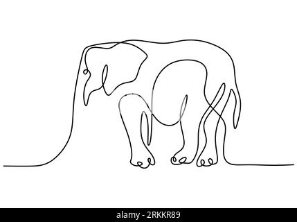 Elephant in continuous single line drawing. A wild animal in the jungle hand drawn one line art minimalism design. Rainforest mammals herd concept iso Stock Vector