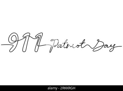 Continuous one line drawing of 911 patriot day letter word hand written isolated on white background. Stock Vector