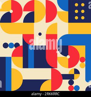 Abstraktes geometrisches Wandgemälde mit buntem nahtlosem Muster im Bauhaus-Stil. Musterdesign Stock Vektor