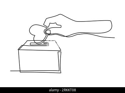 Continuous one line drawing of parent giving love heart shaped to charity box. Family insurance sign symbol. Charity day one line. Stock Vektor