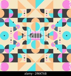 Abstraktes geometrisches Wandgemälde mit buntem nahtlosem Muster im Bauhaus-Stil. Musterdesign Stock Vektor