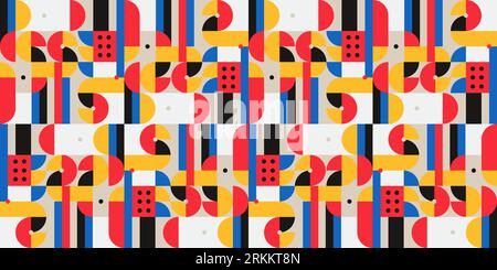 Abstraktes geometrisches Wandgemälde mit buntem nahtlosem Muster im Bauhaus-Stil. Musterdesign Stock Vektor