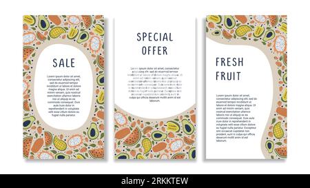 Tropischer Obsthintergrund für digitales Marketing, soziale Medien und Poster isoliert auf weißem Hintergrund. Stock Vektor