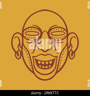 Ancient face mask tribal maya flat vector illustration on yellow background. Cartoon aztec mask on head, ancient face mask Stock Vektor