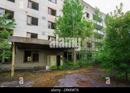 School at Duga Radar Village - Chernobyl Exclusion Zone, Ukraine Stock Photo