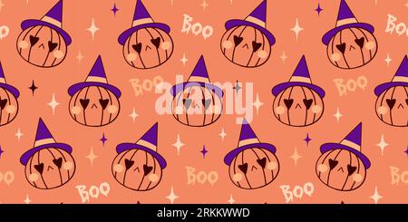 Happy Halloween Herbst Herbst Retro grooviger nahtloser Musterdruck für Stoff, Schreibwaren, Tapeten, Textilien. Stock Vektor