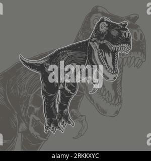 Vector vintage engraving of tyranosaurus. Carnivorous dinosaur Creative original design for print, clothes, t shirt, child or web Stock Vector