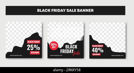 Drei schwarze und weiße Hintergrundbanner mit 25, 30 und 40 Prozent Rabatt. Stock Vektor