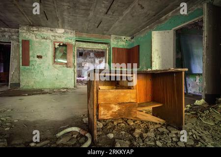 Abandoned Interior of Palace of Culture Building at Duga Radar Village - Chernobyl Exclusion Zone, Ukraine Stock Photo