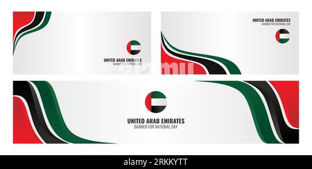 Set United Arab Emirates ( UAE ) National Day banner and header with flag colorful template. Stock Vector