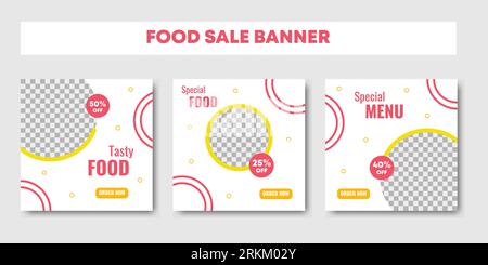 Set of social media post template design background for culinary theme. Suitable for online stores in promoting a food product or brand. Vector illust Stock Vector