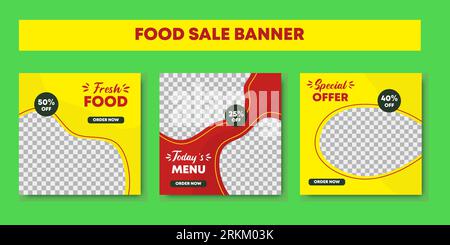 Food menu banner social media post. Set of editable social media post frames templates banners for promotion on the food menu. Layout design for marke Stock Vektor