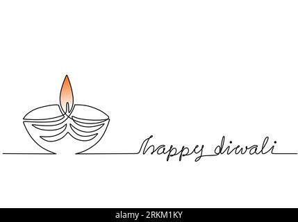 Burning fire candle in continuous one line drawing. Happy diwali Deepavali Diwali Deevali festival party india. Vector illustration Stock Vector