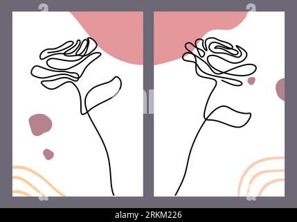 Rosenblume ein Linie Zeichnung Set, kontinuierliche Hand gezeichnet minimalistische Blumenvektor-Illustration Stock Vektor