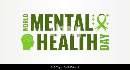 world mental health banner. Greeting background vector illustration, green colors. Charity global wellness from symptoms. Stock Vektor