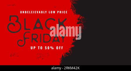 Unbelievable low price Black friday sale background banner with up to 50 percent off word isolated on red black background. Stock Vektor