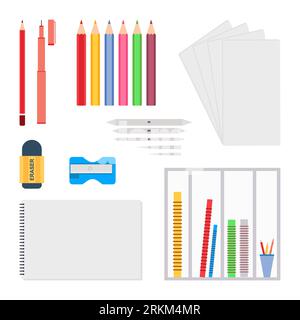Set of drawing and coloring tools equipment for art designer in flat element style. Stock Vektor