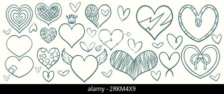 Vector graphic set of hand drawn hearts on a white background. For poster, wallpaper and Valentine's day. Collection of hearts, vector illustration Stock Vektor