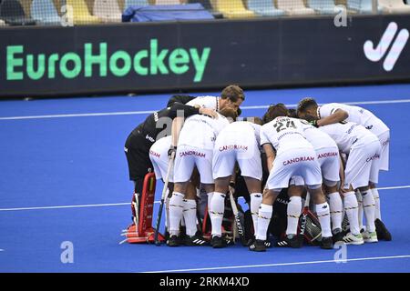 Monchengladbach, Germany. 25th Aug, 2023. a hockey game between Belgian national men's hockey team Red Lions and the Netherlands, Thursday 24 August 2023 in Monchengladbach, Germany, the first semifinal of the men hockey European championships. The EuroHockey championships 2023 take place from 18 August to 27 August 2023. BELGA PHOTO DIRK WAEM Credit: Belga News Agency/Alamy Live News Stock Photo