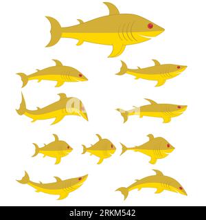 Goldfische in verschiedenen Formen und Arten und in verschiedenen Formen. Stock Vektor
