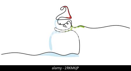 Continuous one single line of snowman for christmas decoration isolated on white background. Stock Vector