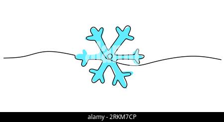 Durchgehend eine einzelne Zeile blaue Schneeflocke für weihnachtsdekoration isoliert auf weißem Hintergrund. Stock Vektor